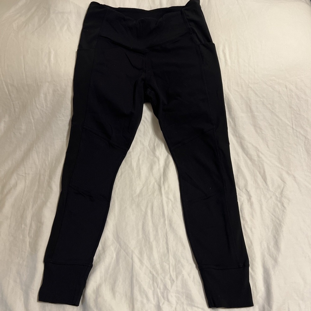 Athleta Headlands Hybrid Cargo II Tights Black Ribbed Moto Leggings Womens M